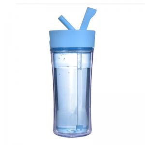 情侶咖啡杯創(chuàng)意水杯 辦公水杯 咖啡杯子 雙層塑料杯子 隨手杯 吸管杯 藍(lán)色